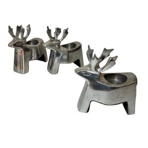 Set of 3 IHI Made in India Pewter Reindeer Votive Candle Holders Christmas